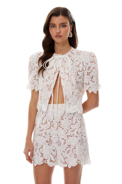 Brunhilde White Cut-Out Lace Top & Short Set