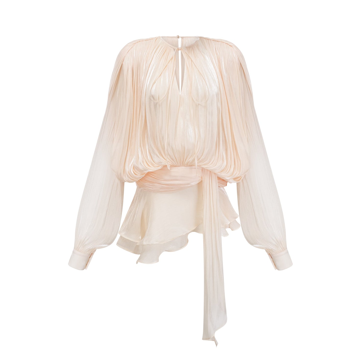 Eugénie Neutral Fully Pleated Ruffled Mini Dress