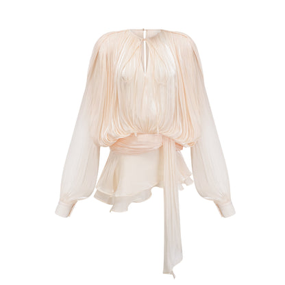 Eugénie Neutral Fully Pleated Ruffled Mini Dress