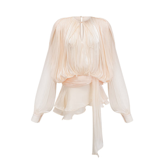 Eugénie Neutral Fully Pleated Ruffled Mini Dress