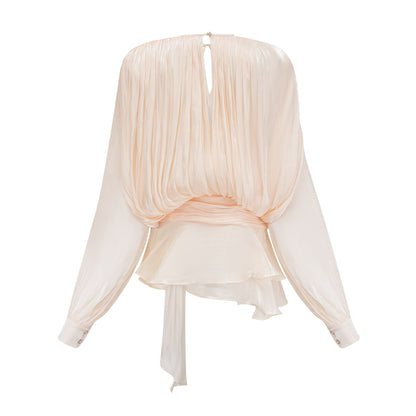 Eugénie Neutral Fully Pleated Ruffled Mini Dress