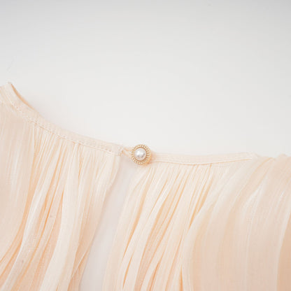 Eugénie Neutral Fully Pleated Ruffled Mini Dress