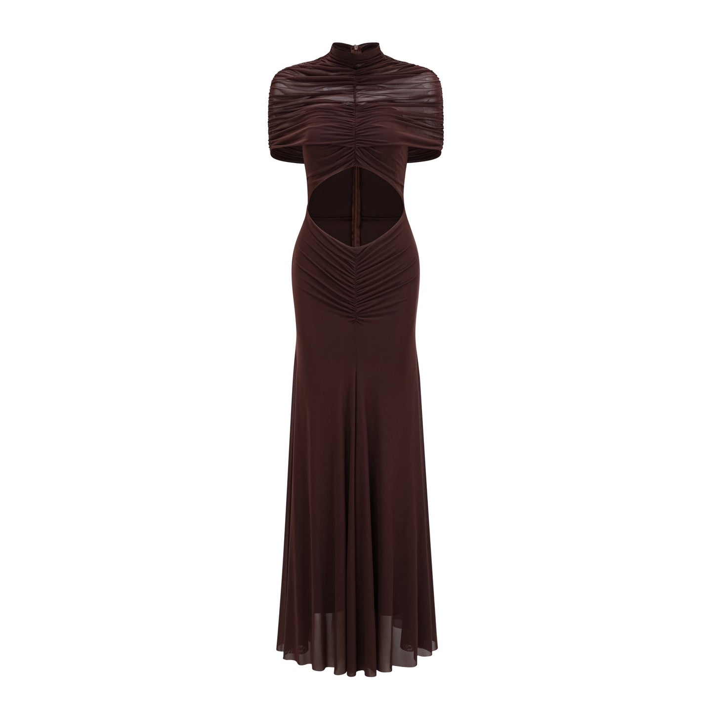 Bruna Cut-Out Ruched Mesh Maxi Dress