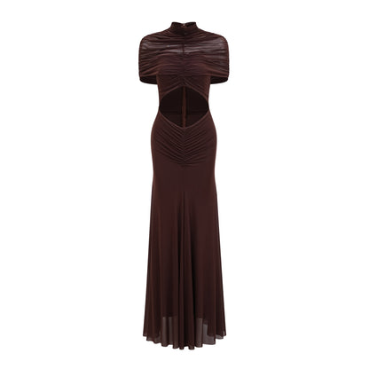 Bruna Cut-Out Ruched Mesh Maxi Dress
