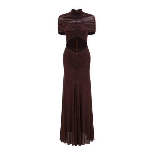 Bruna Cut-Out Ruched Mesh Maxi Dress