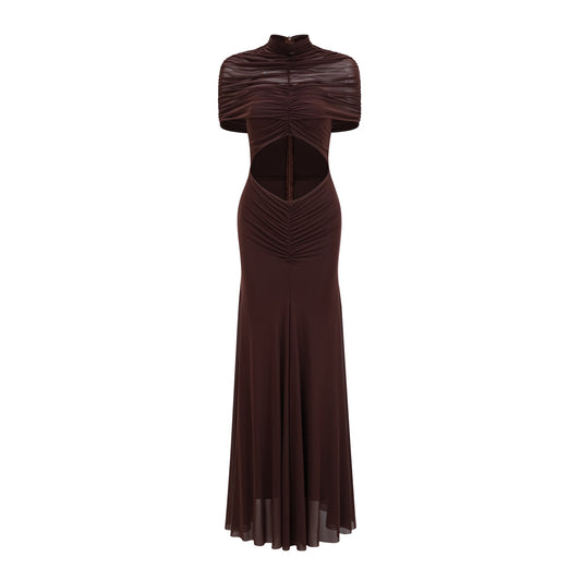 Bruna Cut-Out Ruched Mesh Maxi Dress