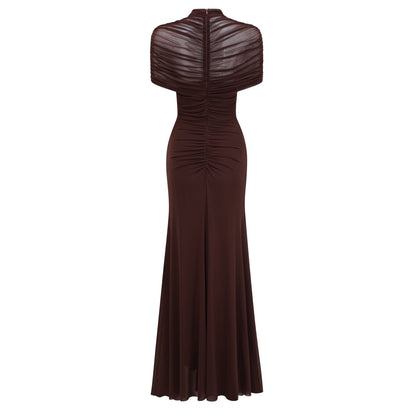 Bruna Cut-Out Ruched Mesh Maxi Dress