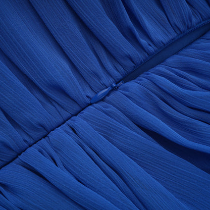 Faustine Blue Cape Design Ruched Maxi Dress