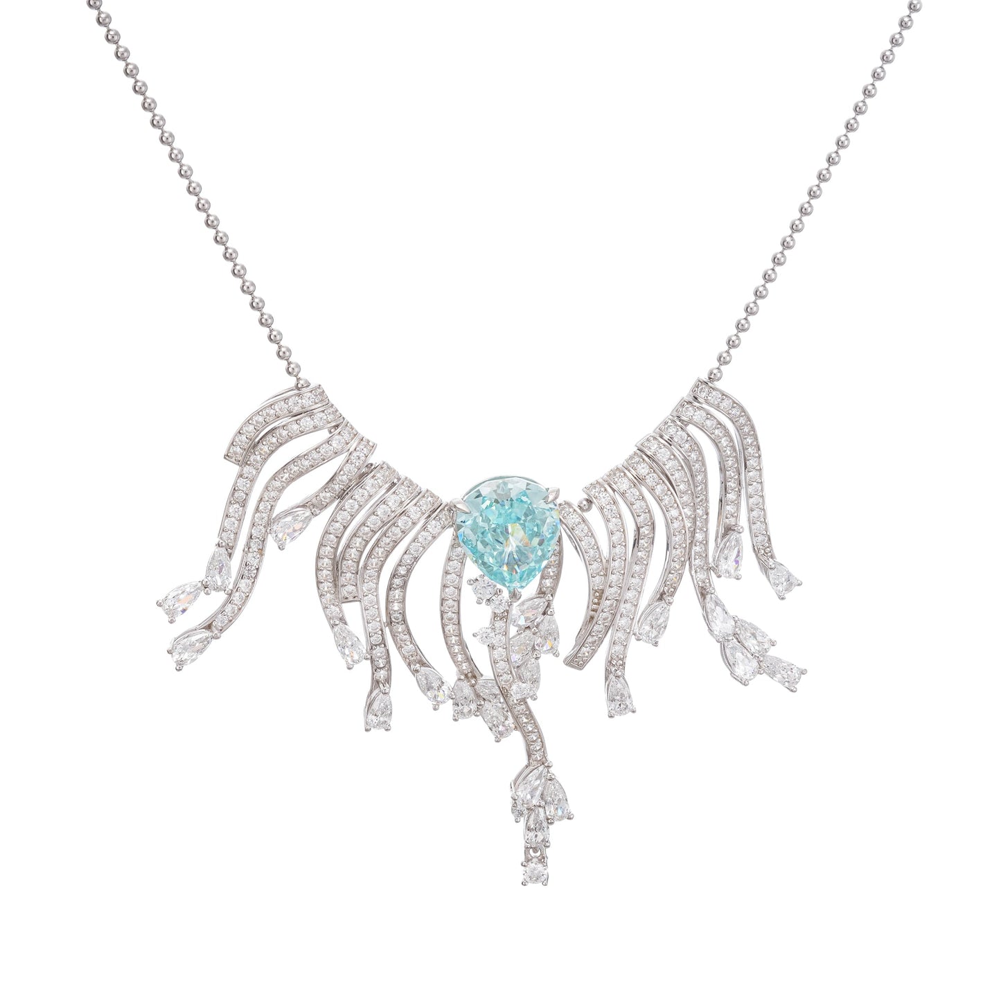 Beata Aquamarine Pear Cut Gemstone Asymmetrical Pendant Sterling Silver Necklace