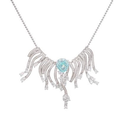 Beata Aquamarine Pear Cut Gemstone Asymmetrical Pendant Sterling Silver Necklace