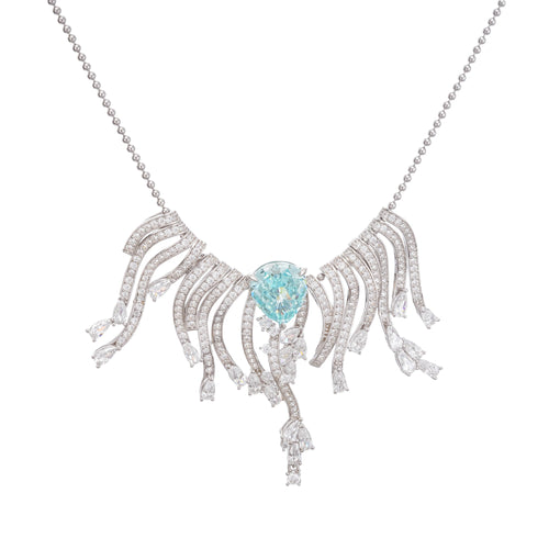 Beata Aquamarine Pear Cut Gemstone Asymmetrical Pendant Sterling Silver Necklace