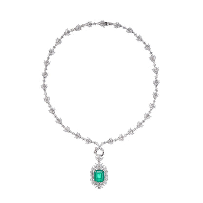 Anneli Green Emerald Cut Gemstone Pendant Sterling Silver Necklace