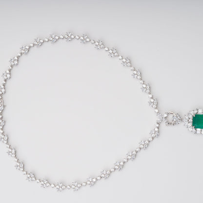 Anneli Green Emerald Cut Gemstone Pendant Sterling Silver Necklace