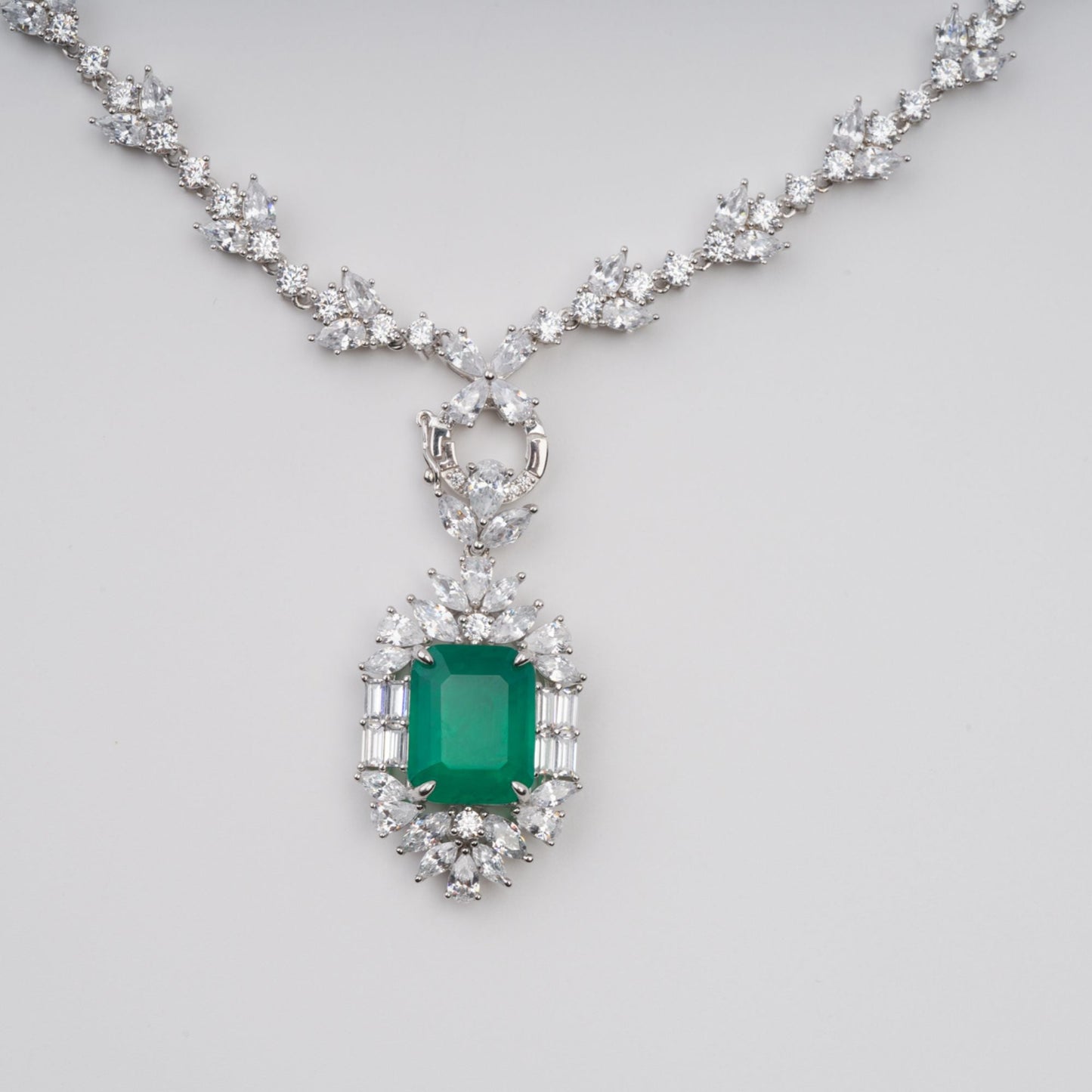 Anneli Green Emerald Cut Gemstone Pendant Sterling Silver Necklace