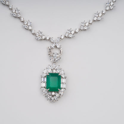Anneli Green Emerald Cut Gemstone Pendant Sterling Silver Necklace