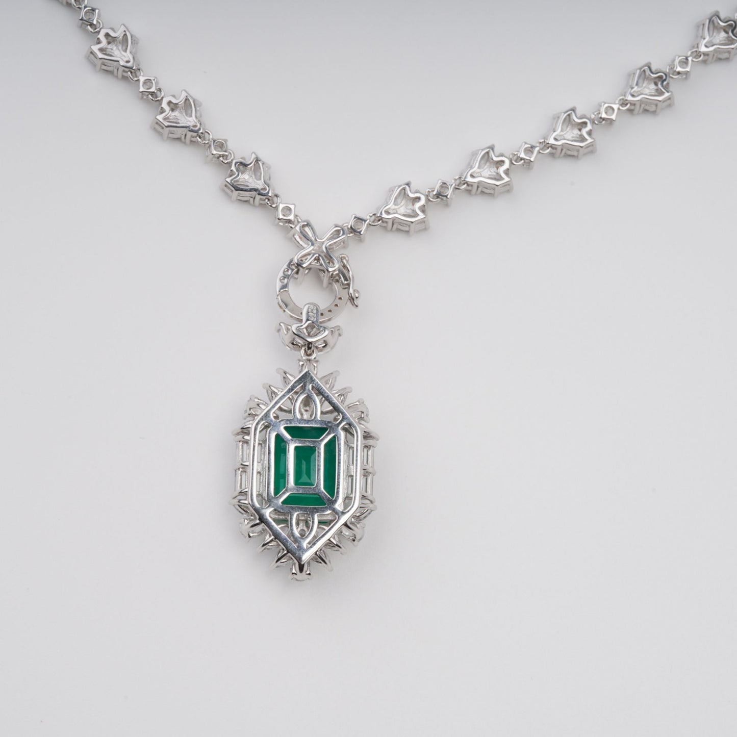 Anneli Green Emerald Cut Gemstone Pendant Sterling Silver Necklace