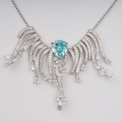 Beata Aquamarine Pear Cut Gemstone Asymmetrical Pendant Sterling Silver Necklace