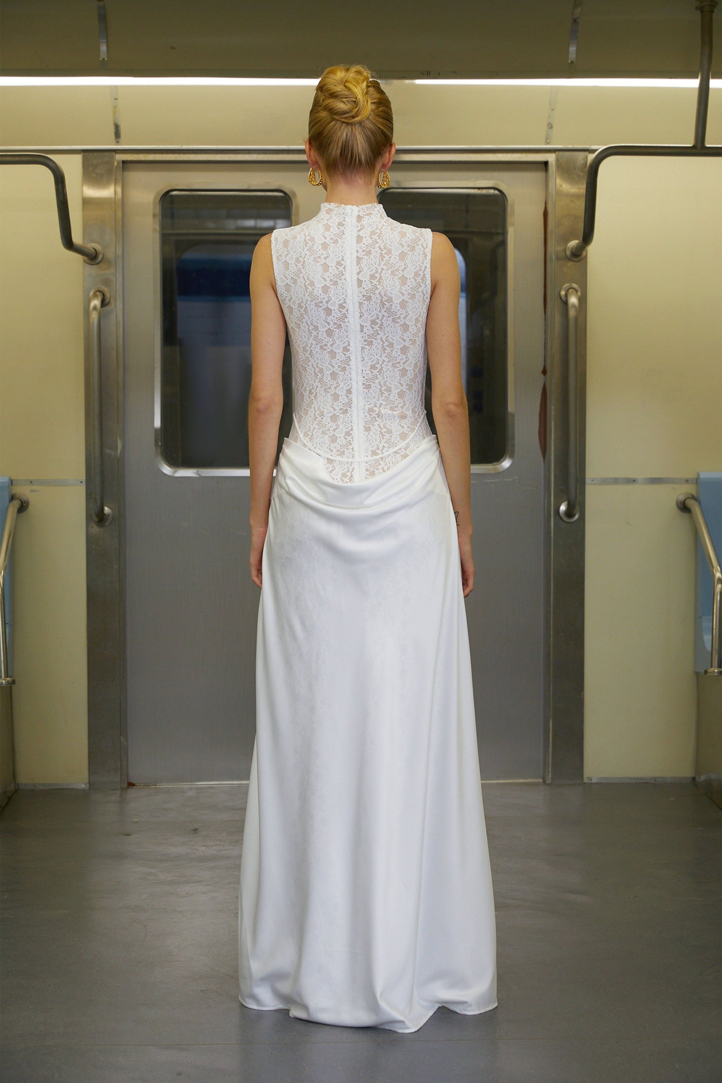 Emilia White Asymmetrical Floral Lace Maxi Dress