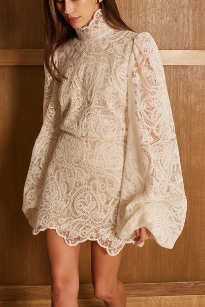 Eulalie Cream White Lace Blouse & Skirt Set