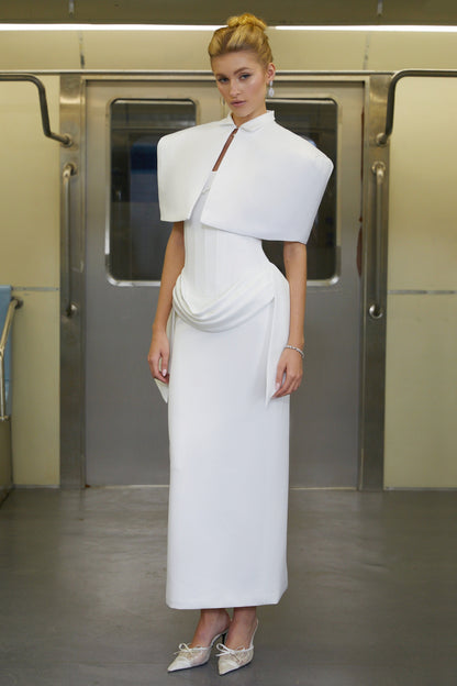 Felice White Structured Cape & Corset Dress Set