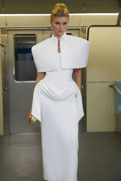 Felice White Structured Cape & Corset Dress Set