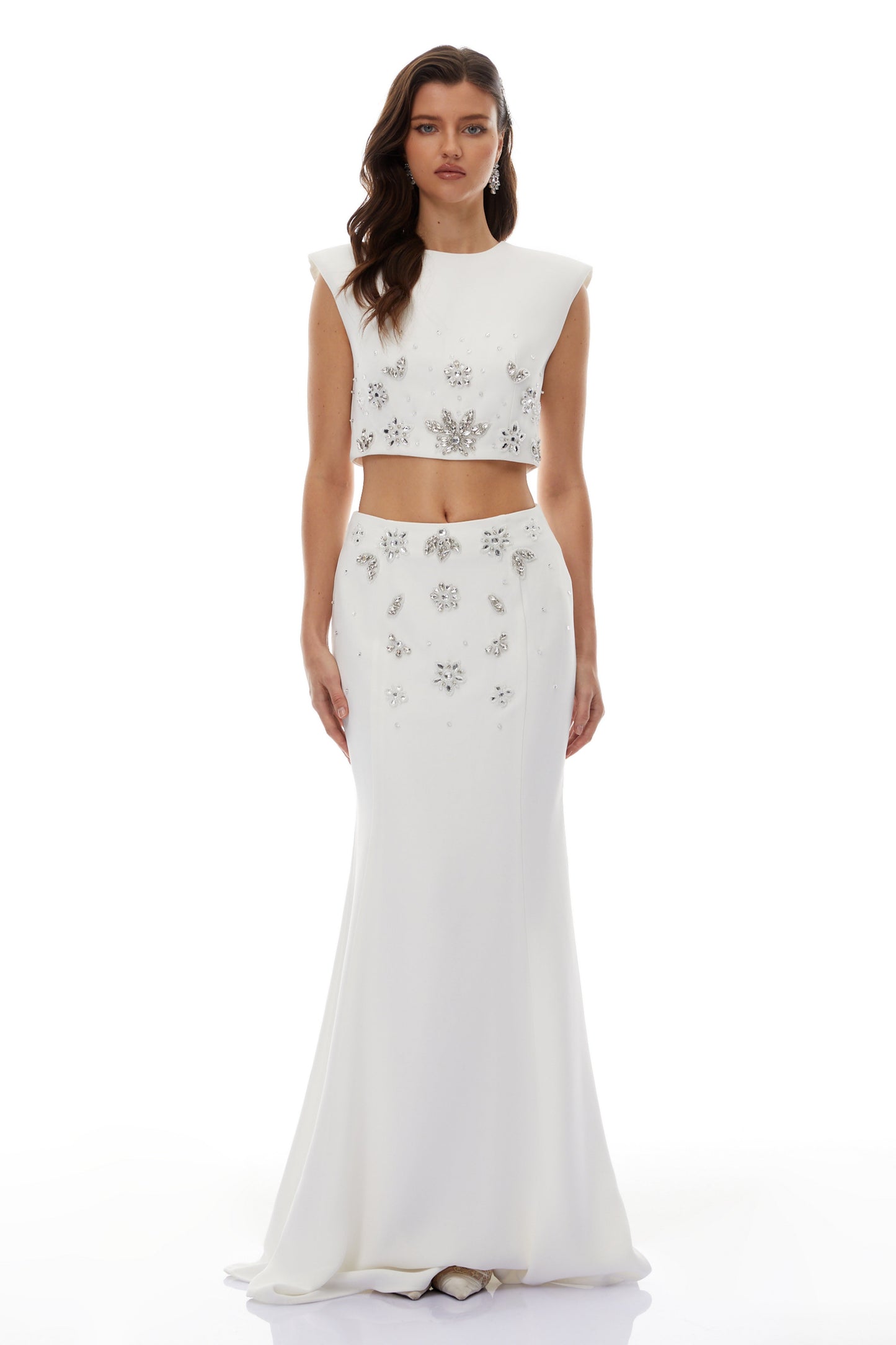 Gundula White Embellished Top & Skirt Set