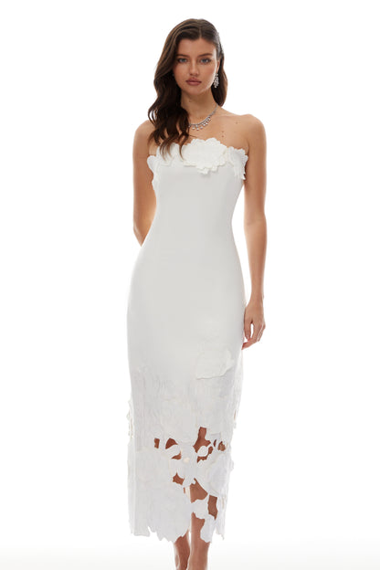 Inga White Strapless Floral Embroidered Maxi Dress