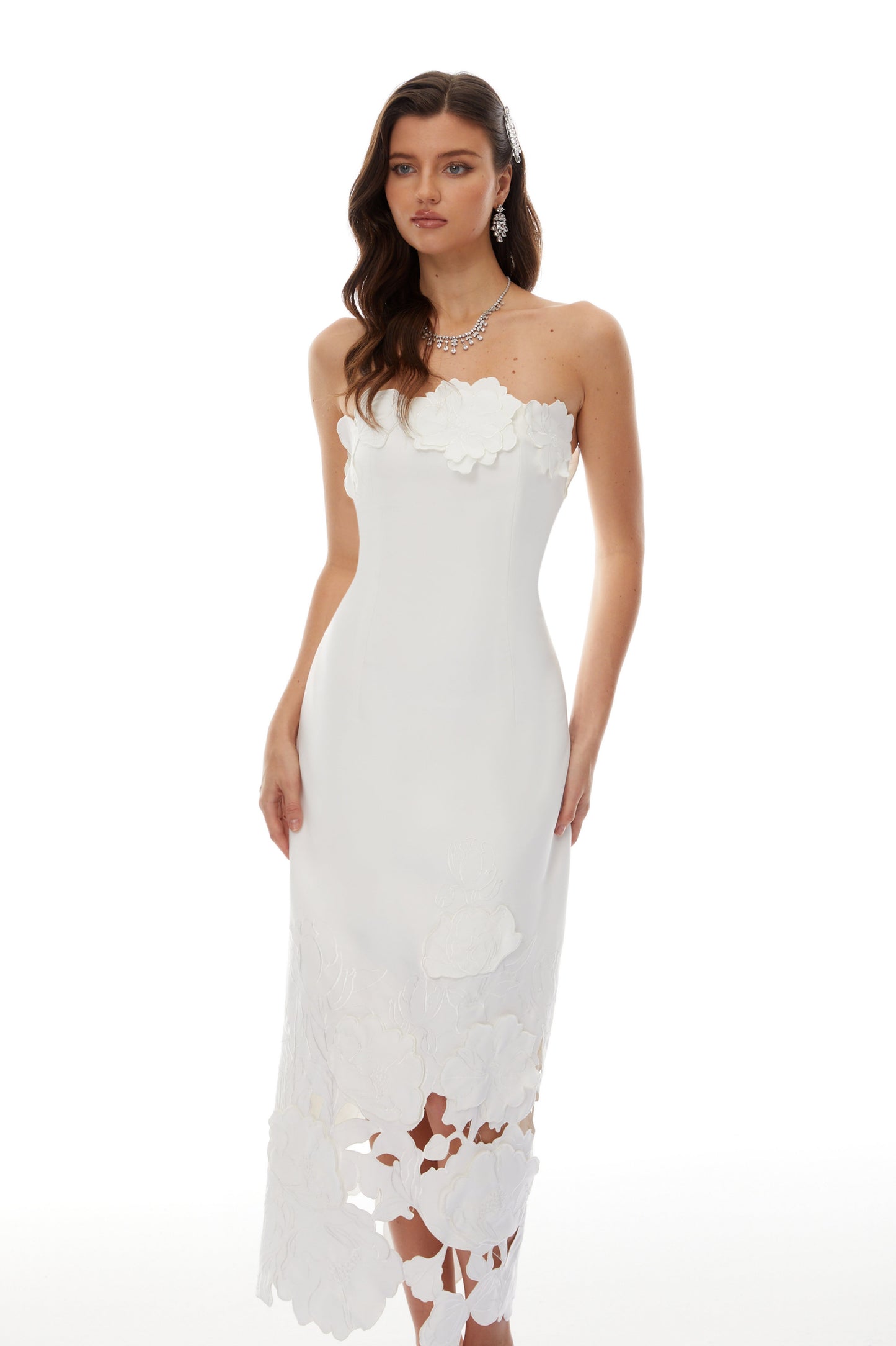 Inga White Strapless Floral Embroidered Maxi Dress