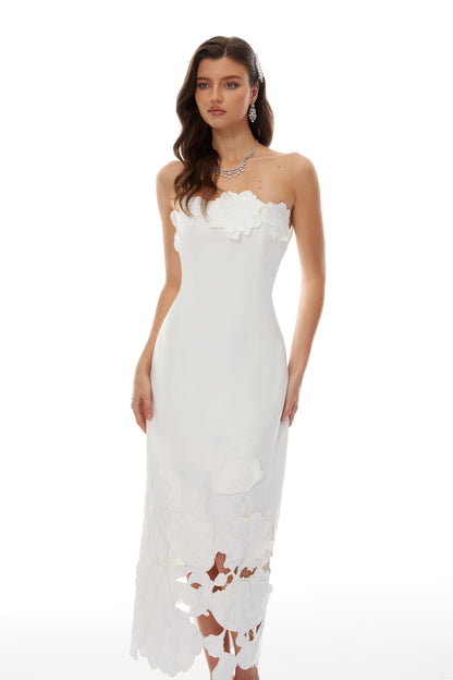 Inga White Strapless Floral Embroidered Maxi Dress
