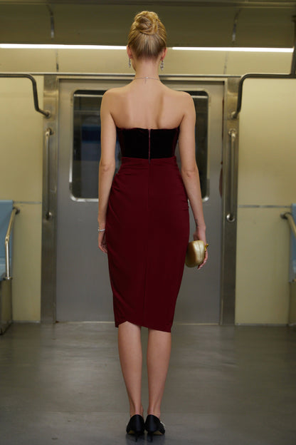 Ionela Red Velvet Corset Top & Ruched Skirt Set