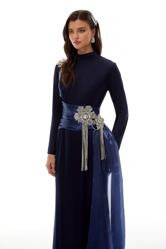 Marguerite Blue Embellished Ribbon Maxi Dress