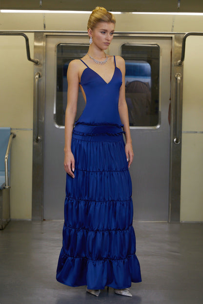 Martina Blue Open Back Tiered Maxi Dress