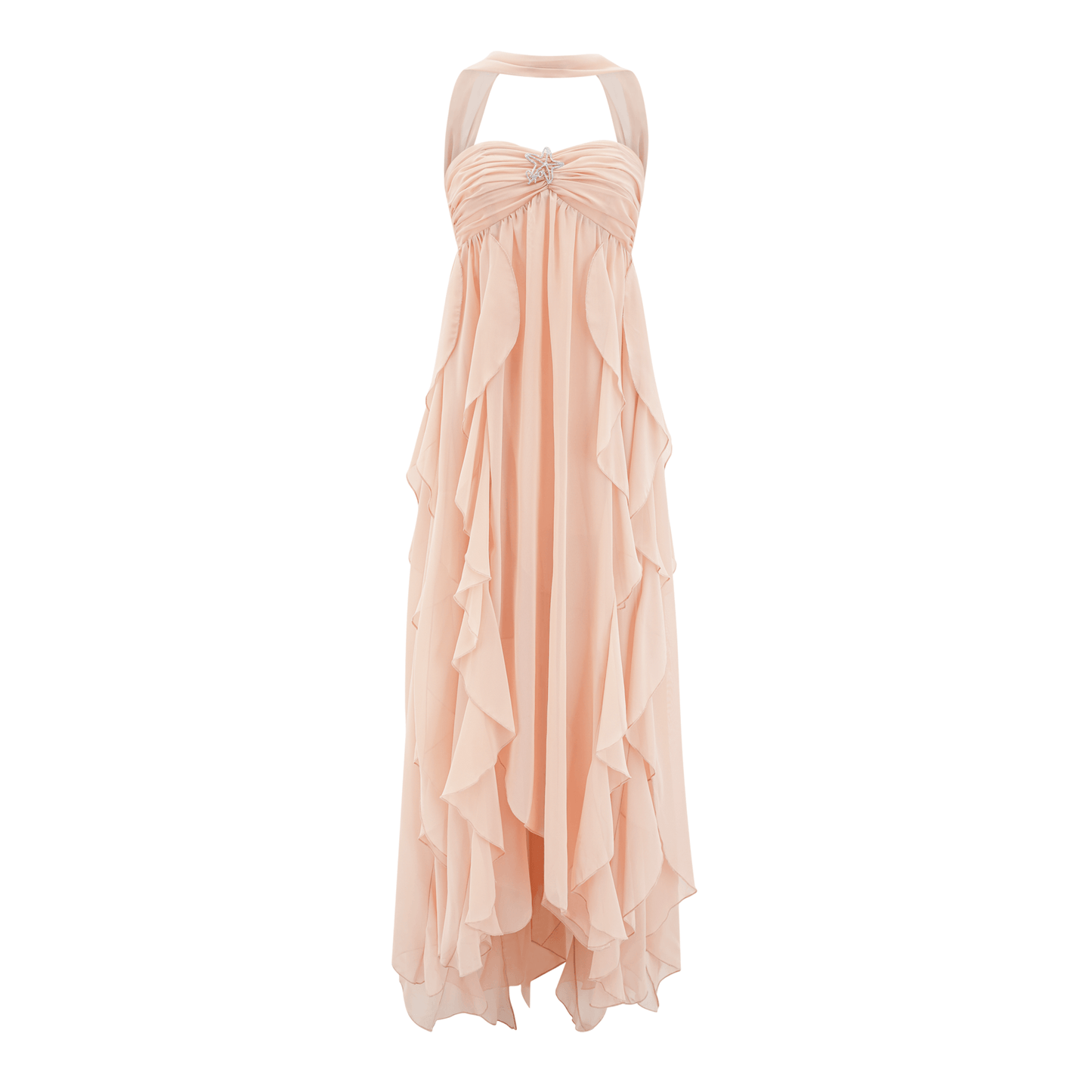 Mariah Pink Chiffon Ruffle Halterneck Maxi Dress